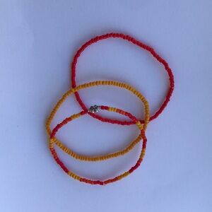 Red and Yellow Beaded 3 piece anklet set